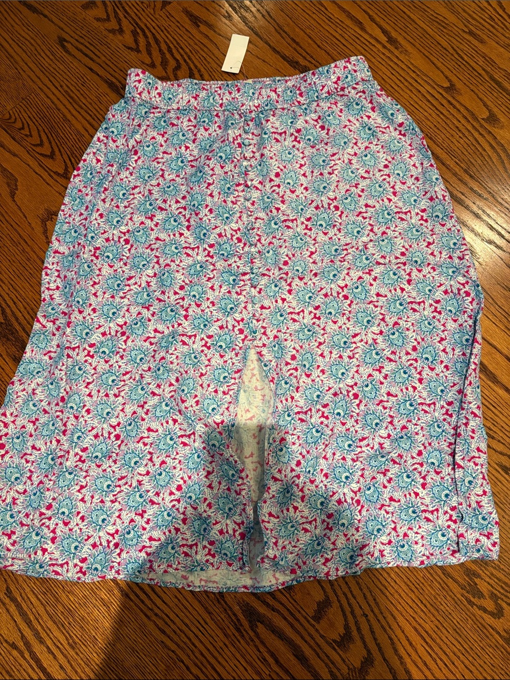 LOFT Floral Midi Skirt in Pink and Blue